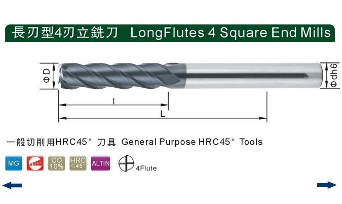 2F&4F Square End Mills(Long Type)