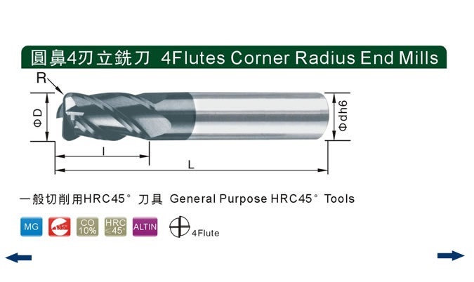 2F/4F Corner Radius End Mills(Long Type)